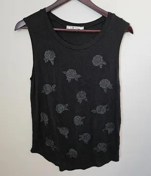It Closet Tank Top Black Roses Sleeveless Floral Rose Pattern Neutral thumbnail 1
