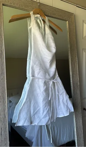 DISHH White 100% Linen Halter Cowl-Neck Mini Dress Size 2 XS NWT thumbnail 1