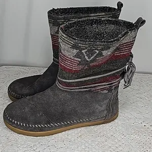 Toms Nepal native embroidered leather suede pull on moccasins ankle boots sz 7.5 thumbnail 5