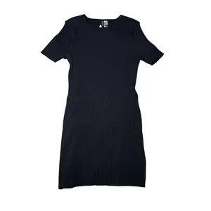 H&M Black Ribbed Knit Bodycon Dress Large NWT Minimalist LBD thumbnail 3