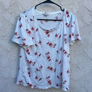 Lucky brand MD white red rose loose T shirt thumbnail 1
