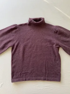 Puff Sleeve Wool Turtleneck Sweater Brown Size XL thumbnail 3