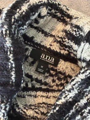 Ana Brand Cozy Black & White Turtleneck Sweater - Women's Oversized Knit Size M thumbnail 3