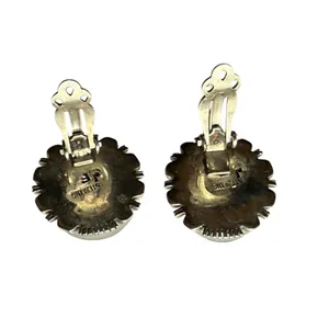 Vintage Navajo JF Sterling Silver Turquoise Clipon earrings Native‎ American thumbnail 12