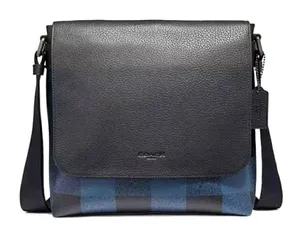 Coach | Charles Messenger Crossbody Buffalo Checker Flap Bag In Blue And Black thumbnail 1