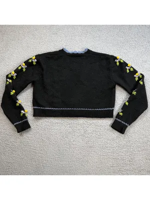 Zara Black Cropped Cardigan Small Floral Embroidered Cottagecore Sweater Womens thumbnail 2