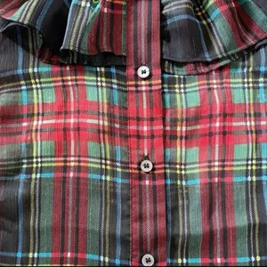 J. Crew Tartan Plaid Red Green Metallic Sheer Ruffle Button Tank‎ Blouse NWT S thumbnail 8