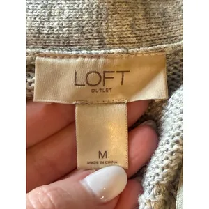 LOFT Outlet Cardigan Women Medium Grey‎ Open Knit Pointelle Longline Sweater thumbnail 9