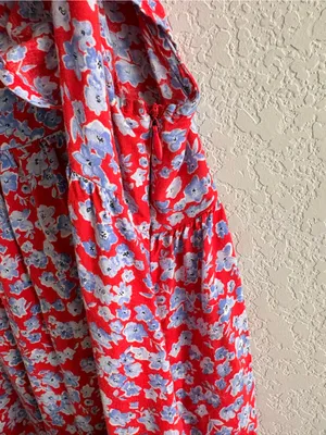 ZARA boho Red Blue Floral Ditsy Ruffle Frill Sleeve Summer Dress Size XS thumbnail 3