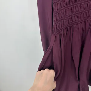 Madewell Long-Sleeve Smocked Mini Dress Dark Pomegranate Crepe Large NWT thumbnail 10