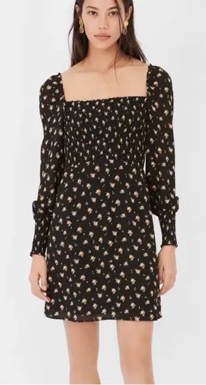 Maje Rithik Black Camel Floral Smocked Mini Dress Size 36 US 4 Small thumbnail 1