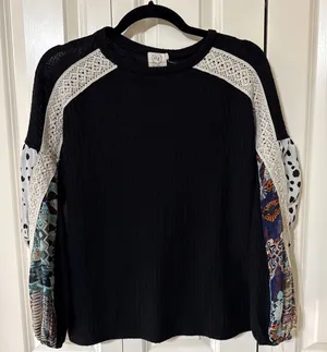 Women's Long Sleeve Grace & Emma Black Boho Hippie Style Shirt Sz Small Coquette thumbnail 1