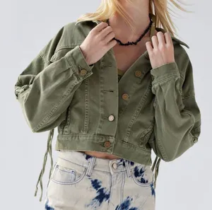 Urban Outfitters Army Olive Green BDG Samarria Laced Fringe Denim Trucker Jacket thumbnail 3