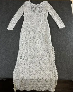 H&M Divided White Lace Maxi Dress Long Sleeve Open Back Side Slit Size 8 thumbnail 1