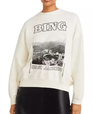 Anine Bing Jaci Rio de Janeiro Graphic Sweatshirt in White thumbnail 1