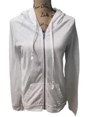 American Eagle Womens Large Light Weight Hooded‎ Jacket White **Minor Flaw thumbnail 1