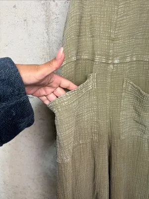 EASEL olive green Wide Leg Jumpsuit Adjustable Tie Straps sz S thumbnail 3