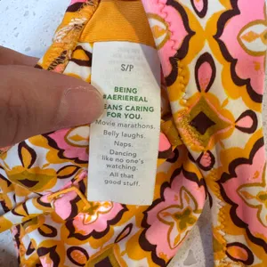 Aerie Real Good Scoop Bikini Top Retro Floral Orange‎ Pink Small 984407628 thumbnail 5