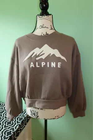 all in motion Taupe Cropped Alpine Sweatshirt with White Logo thumbnail 1