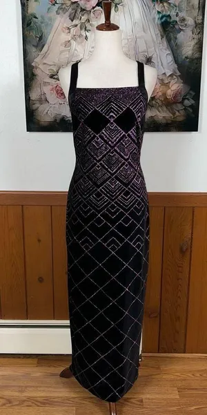Beautiful Vintage 90s CDC Glitter Velvet Prom Gown! thumbnail 1