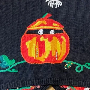 Vintage Cardigan Sweater Vest Halloween Knit Multicolor Embroidered Medium thumbnail 7