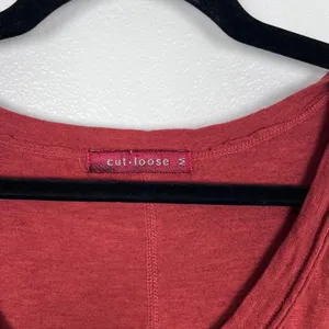 Cut‎ Loose Womens Linen Blend V-Neck Long Sleeve T-Shirt Red Oversized Medium thumbnail 2