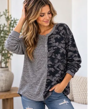 Spyder Heather Gray Active Top Oversized S Soft Camouflage MSRP $68 thumbnail 1