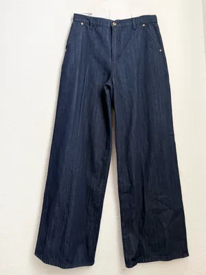 TORY BURCH Tilly Jean Fringe Pocket Dark Indigo High Rise Wide Leg Jeans Size 30 thumbnail 3
