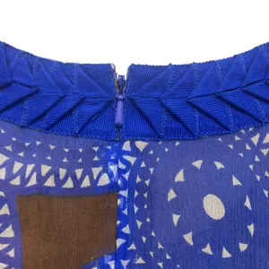 Tory Burch Forisa Silk Dress 4 Blue Brown Geometric Braided Neck Flaw Read thumbnail 8