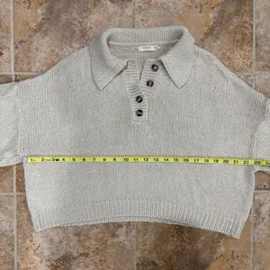 Harper Heritage cream knit polo henley cropped sweater thumbnail 3