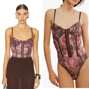 NWT Free People Night Rhythm corset Bodysuit in Shaved Chocolate Combo Size XL thumbnail 6