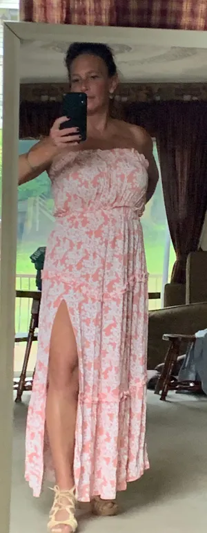 Simplee Salmon And White Full Length Strapless Sundress thumbnail 1