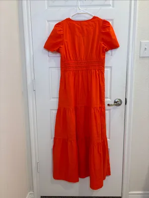 Quince 100% Organic Cotton Tiered Maxi Dress Vermilion Red XS thumbnail 3