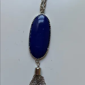 Boho Faux Lapis Long SilverChain Pendant Necklace thumbnail 4