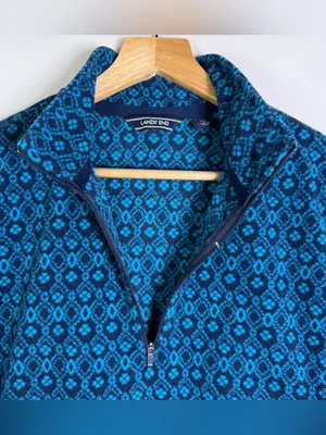 Lands End Women’s XL 18 Blue Teal Geometric Fleece Quarter Zip Pullover Gorpcore thumbnail 3