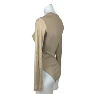 Zara Beige Crew Neck Long Sleeve Stretch Ribbed Knit Fitted Bodysuit Top Size M thumbnail 3