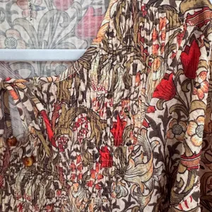 Entro Floral Smocked Mini Dress Long Sleeve Boho Tan Red Brown D21560 Womens M‎ thumbnail 6