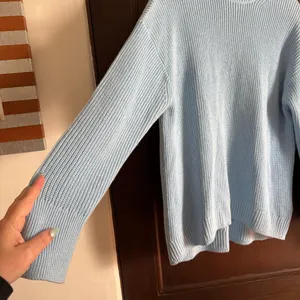 J. Crew | Light Blue Cotton Cashmere Chunky Knit Relaxed Turtleneck | Medium thumbnail 3