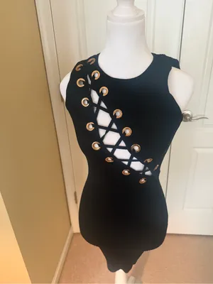 Hera Collection Black Knit Lace-Up Dress with Gold Eyelets thumbnail 2