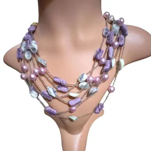 Vintage Japan Multi Strand Stone, Resin, Bead Necklace thumbnail 1