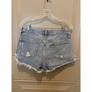 Agolde Light Blue Distressed Denim Jean Shorts thumbnail 2