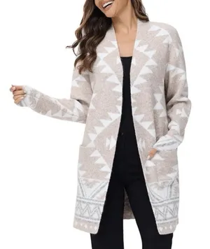 NWT Frye Ladies' Patterned Cardigan Sweater Oatmeal Combo M thumbnail 1