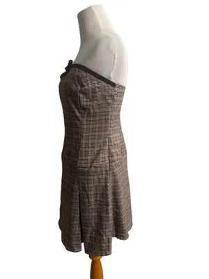 Motel Strapless Plaid Mini Dress in Brown and Black thumbnail 2