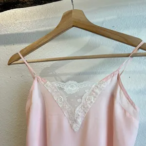 Vintage 1970s Handmade Pale Pink Lace Trim Silky Slip Lingerie Dress - XS thumbnail 12