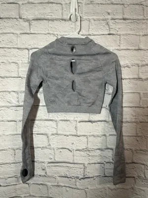Gymshark Grey Cropped Long-Sleeve Top, Small thumbnail 2