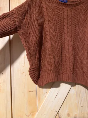 Joseph A. Rust Brown Cable Knit Cropped Sweater Size L thumbnail 4