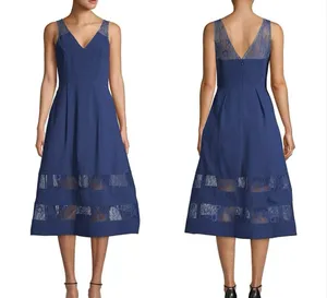 NWT Aidan Mattox Navy Crepe Lace V Neck Midi Cocktail Dress Size 4 thumbnail 11