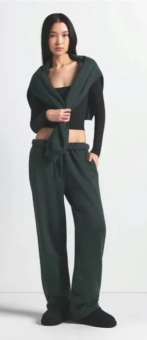 Skims Cotton Fleece Classic Straight Leg Sweatpants - Spruce, Size small NWT thumbnail 1