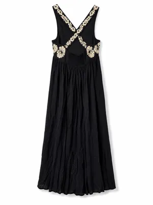Anthropologie Floral Embroidered Maxi Dress Womens XS Black NWT Convertible Back thumbnail 5