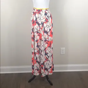 Floral Maxi Skirt Coral Navy High Waist Elastic Waist Side Slit Size Small thumbnail 5